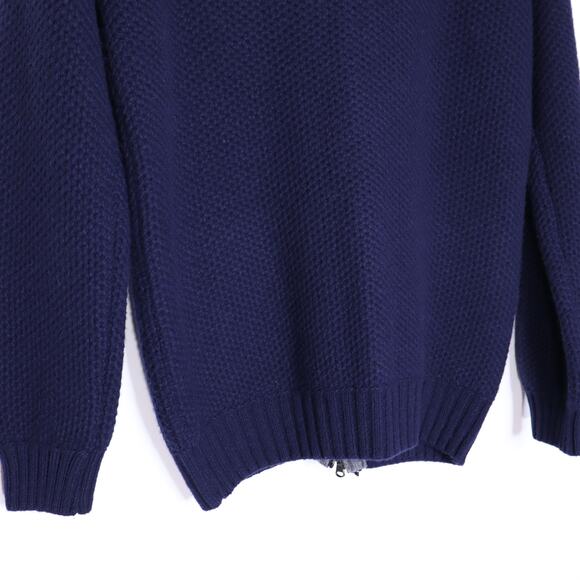 HAMMER MADE Wool Blend Zip Up Moss Stitch Sweater Navy Blue Mockneck Men's M - Picture 7 of 10